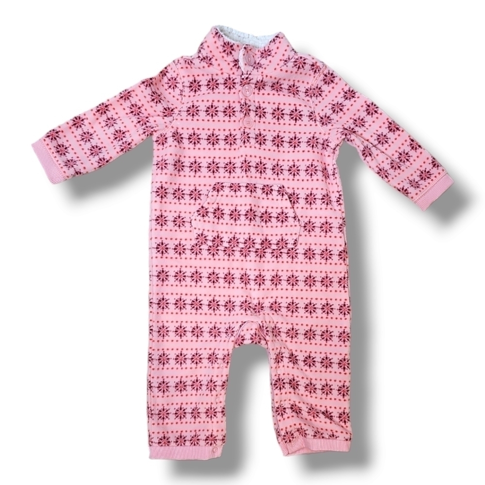 Old Navy Pink Printed Fleece Romper - Size 6-12 Months